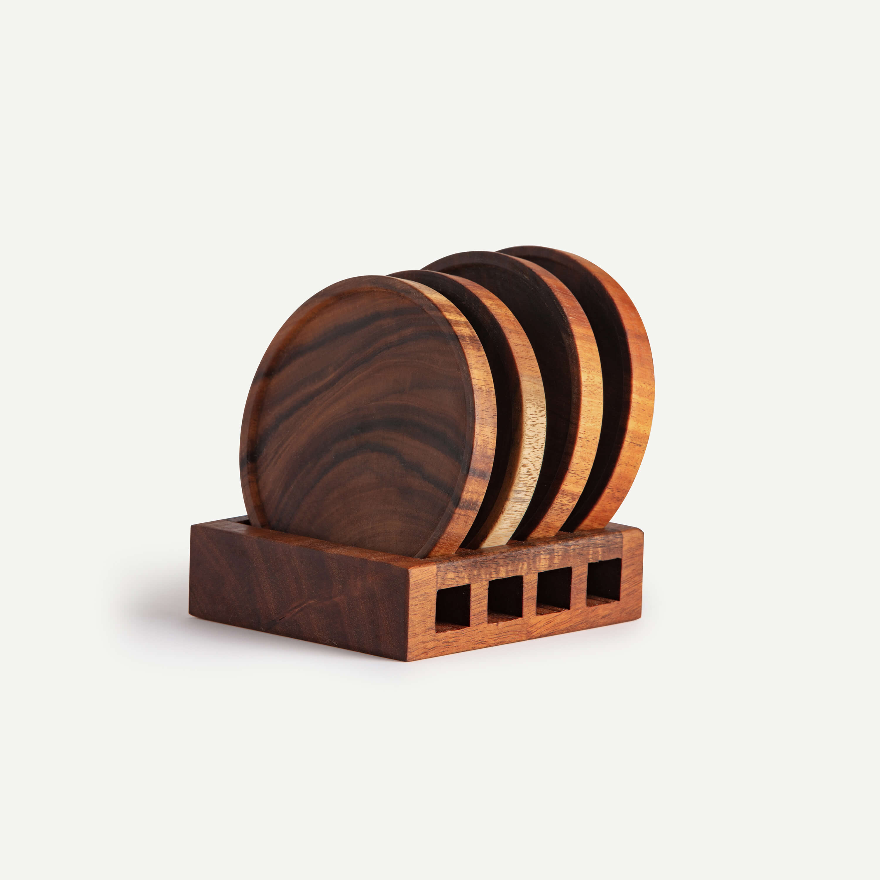 WOODEN COASTER SET WITH STAND