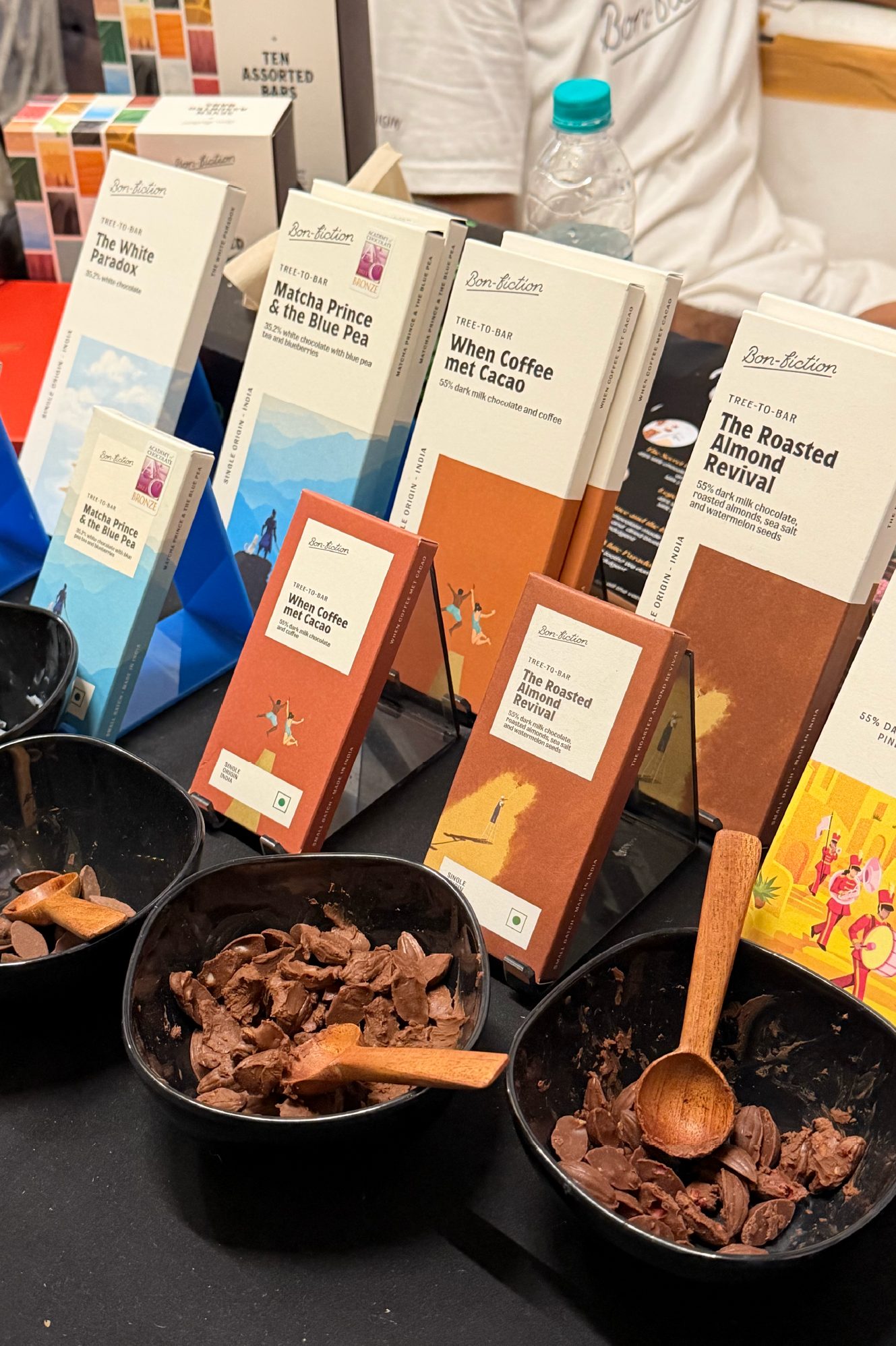 Chocolate bars and tasting samples displayed at SALT by Goya