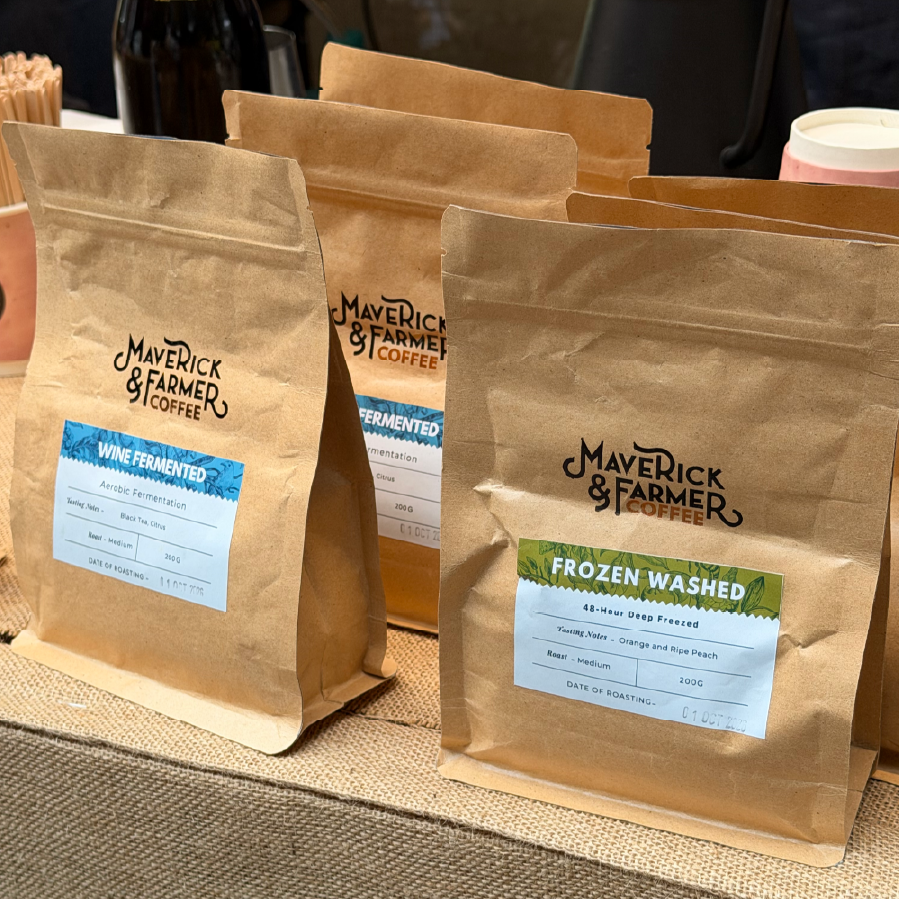 Maverick and Farmer coffee bags displayed at SALT by Goya